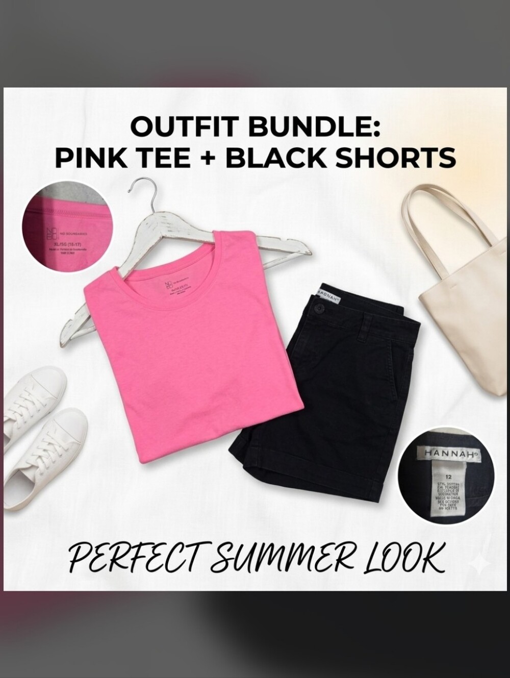 Hannah Black Casual Shorts, Size 12 + No Boundaries Hot Pink Tee, Size: XL